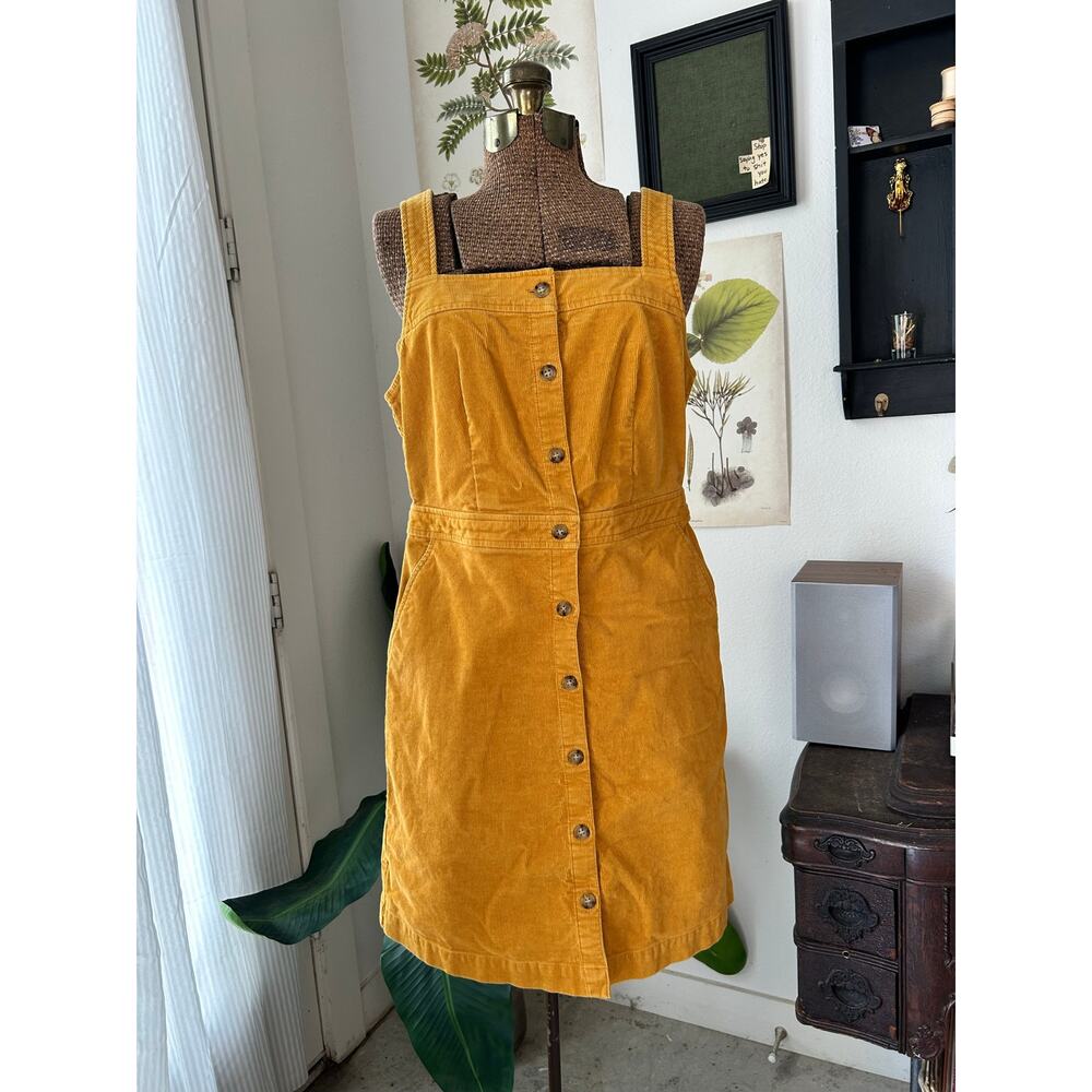 J.Crew Mustard Corduroy Button Front Dress Size 8 Yellow Pinafore Cottagecore - Picture 1 of 4